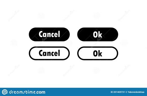 Ok And Cancel Buttons In Black Buttons With Symbols For Web And Ui