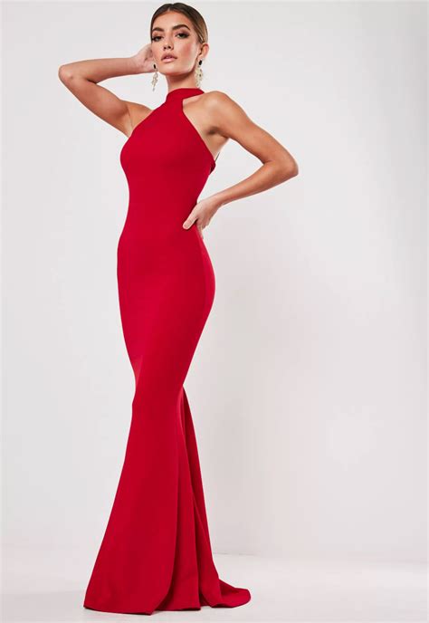 Missguided Red High Neck Maxi Dress