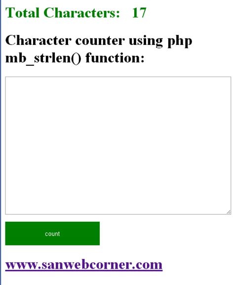 Simple Character Counter using php | Sanwebcorner