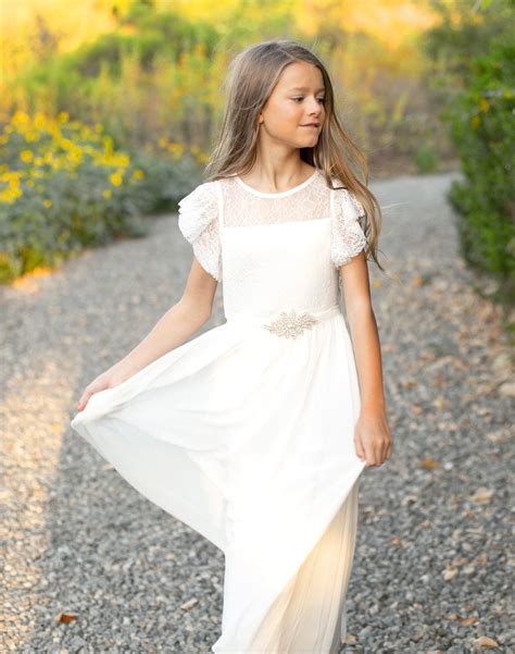 White Flower Girl Dress White Lace And Chiffon Flower Girl Dress Ivory White Lace Girl Dress