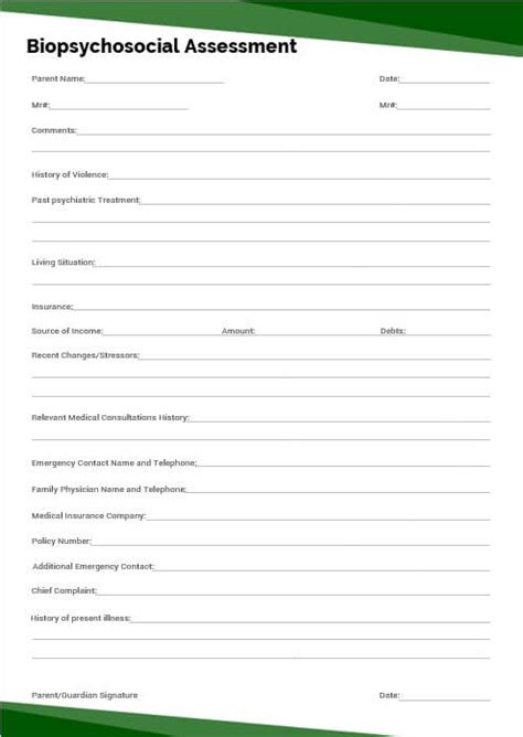 10 Printable Biopsychosocial Assessment Template Room