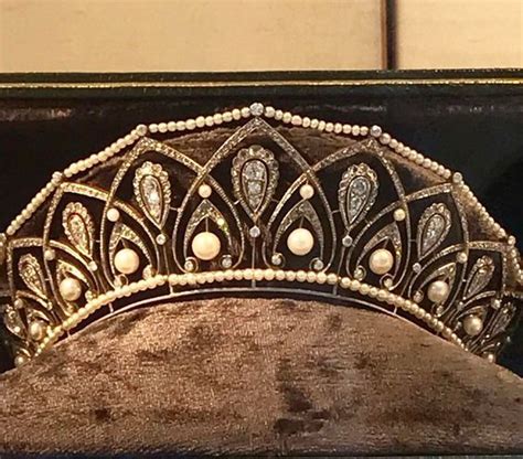A Gorgeous Close Up Of A 1910 Diamond And Pearl Tiara Of Interlinking