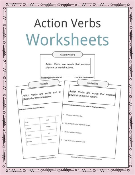 action verbs worksheets examples sentences definition  kids