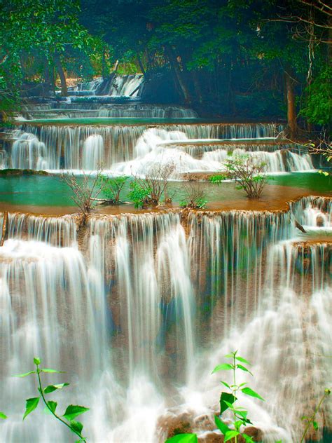 Tropics Cascade Waterfalls Green Trees Huay Maekamin Waterfall