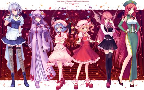 blonde hair blue hair demon dress flandre scarlet gray hair group hong meiling izayoi sakuya