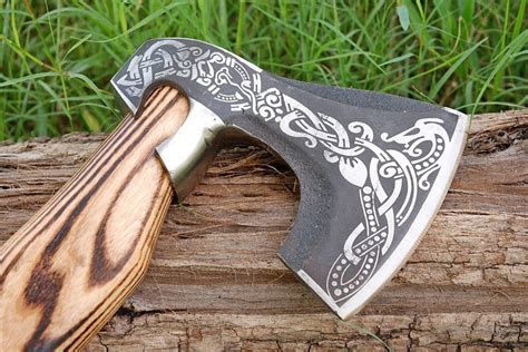 Custom Handmade Viking Bearded Axe With Etching On Head And Etsy