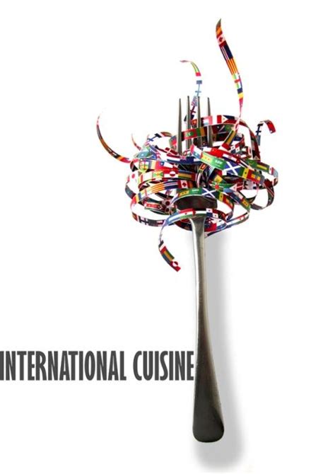 The International Cuisine Logo Is Surrounded By Confetti And Streamers