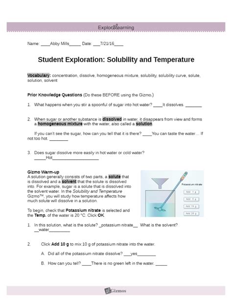 This is why sugar dissolves better in hot water than in cold water. CHEMISTRY AP Chem M9L2M1 Solubility TemperatureGizmo ...