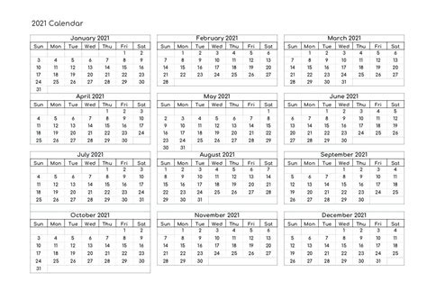 2021 year calendars with 12 months printed on one page. Free Yearly 2021 Calendar Printable Templates - Calendar Edu