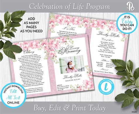 Pale Pink Floral Funeral Program Template Obituaryorder Of Service