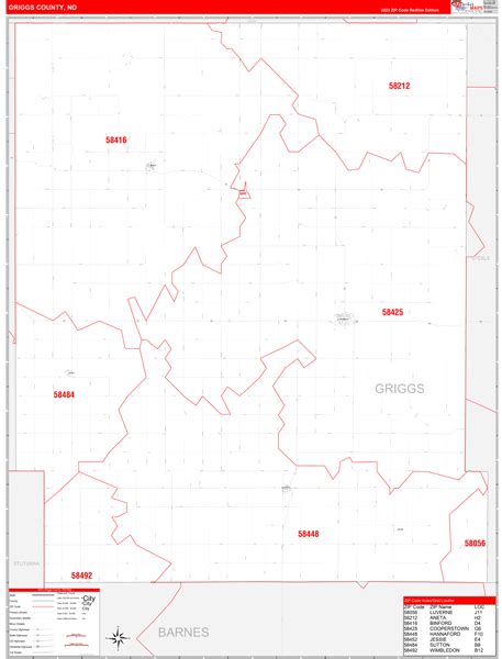 Griggs County Nd Zip Code Wall Map Red Line Style By Marketmaps Mapsales