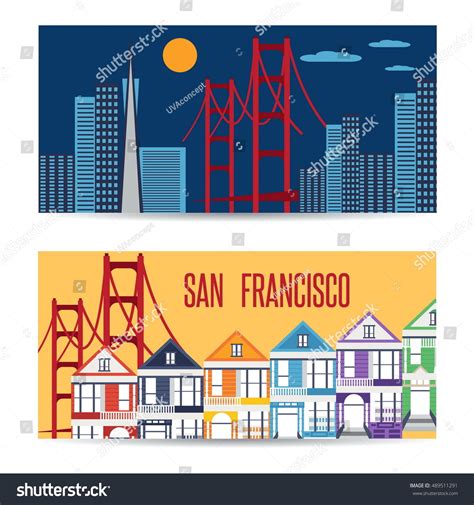 San Francisco Landmarks Horizontal Flat Design Stock Vector Royalty Free Shutterstock