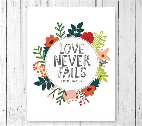 Love Never Fails 1 Cor 138 Bible Verse Printable Wall Art Etsy
