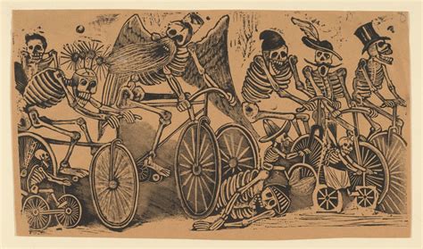 Skeletons Calaveras Riding Bicycles José Guadalupe Posada Mexican 1851 1913 Etching On