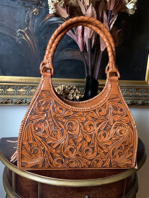 Hand Tooled Leather Purse Tooled Bag Hobo Leather Bag Etsy In