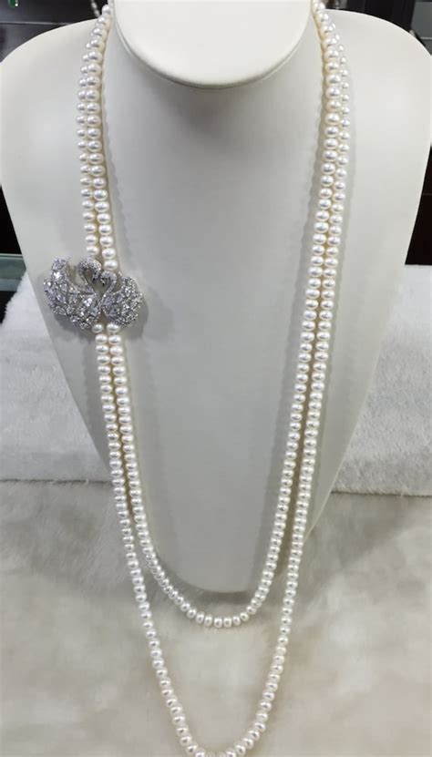 Long Freshwater Pearl Necklace Rows Pearl Necklacelong Etsy