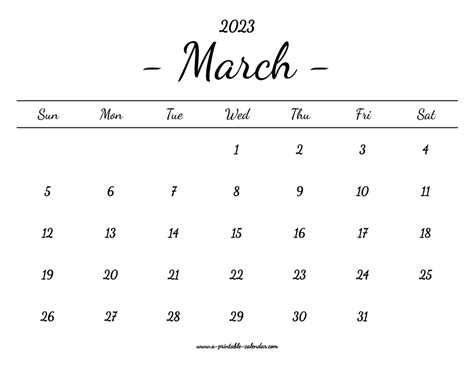 March Calendar 2023 Printable A Printable Calendar