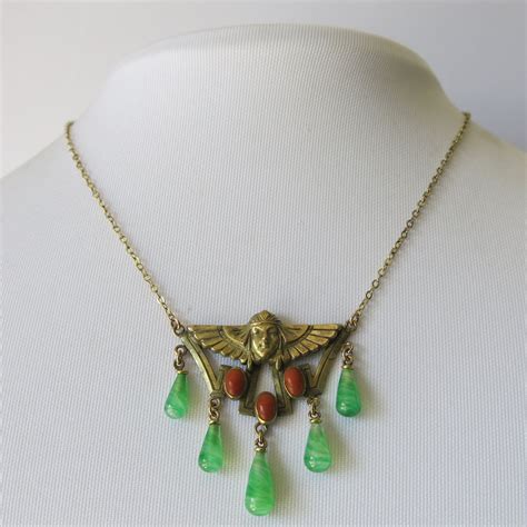 An Antique Egyptian Revival Glass Pendant Necklace Egyptian Jewelry