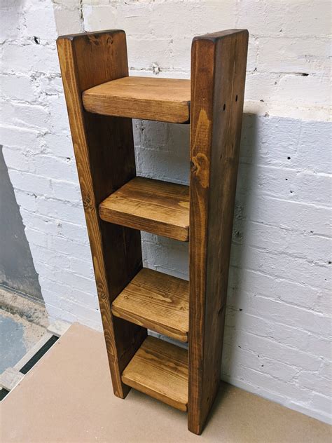 Handmade Wooden Chunky Rustic Shelf Storage Bookcase In Dark Etsy