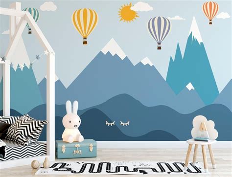 Blue Ombre Mountains Wall Muralpeel N Stick Colorful Air Balloons