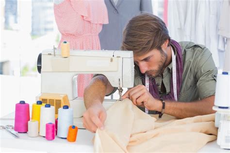 Handsome Fashion Designer Sewing Stock Photo Image Of Cool Male