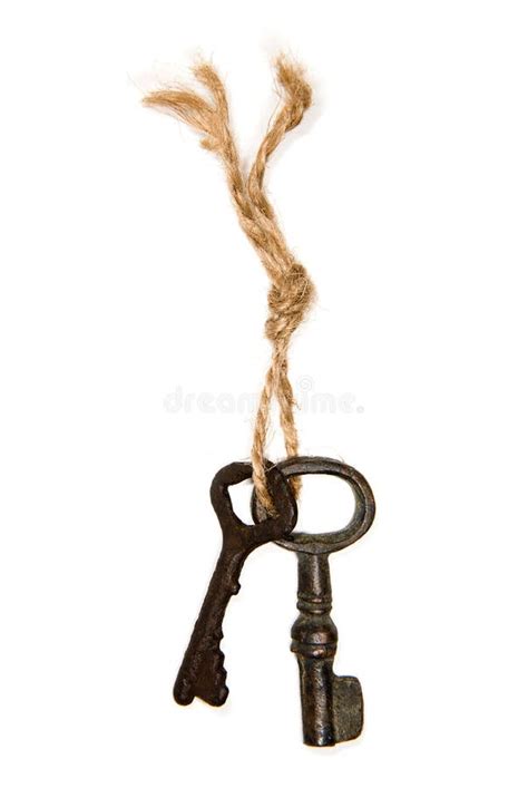 Old Keys Tied With A Rope On A White Background Stock Image Image Of