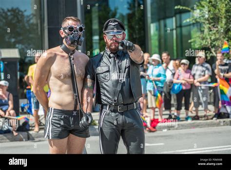 montreal canada 16th august 2015 a bdsm master and his slave pose at the 2015 gay pride