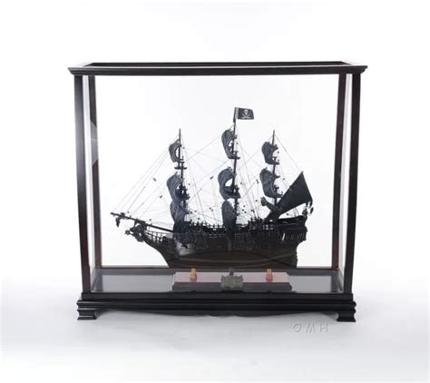 Large Tall Ship Model Display Case Table Top Wood And Plexiglass Cabinet