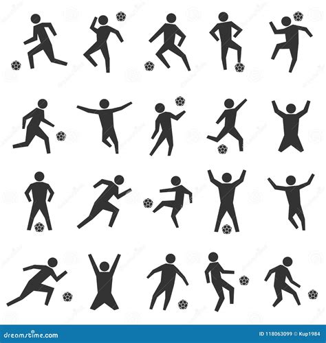 Set Stick Figures Of Football Players Vector Illustration Stock