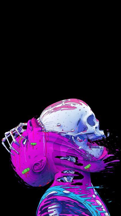 Wallpaper Skeleton Skull Amoled Galaxy Skull Magenta Background