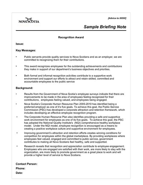 Briefing Note Templates At