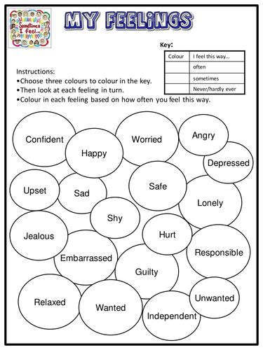 Welcome to the feelings and emotions section of the site. My Feelings Worksheet. Emotional literacy. | Teaching ...
