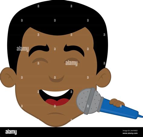 Vector Illustration Of The Face Of A Man Cartoon Singing With A Microphone In His Hand Stock