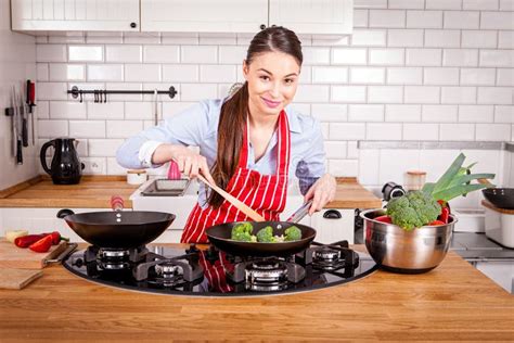 Young Attractive Woman Cooking In Kitchen Stock Image Image Of