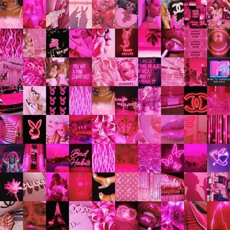 80 pcs boujee pink photo collage kit hot pink aesthetic baddie etsy pink wallpaper girly