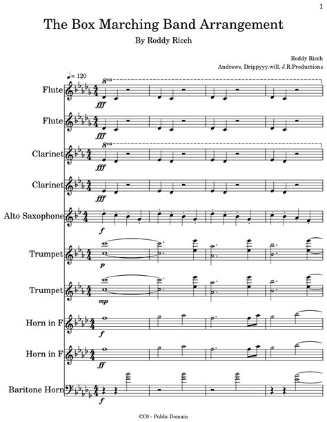 The Box Marching Band Arrangement Sheet Music For Flute Clarinet