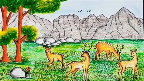 How to Draw forest scenery with animals step by step #NurseryDrawingTv