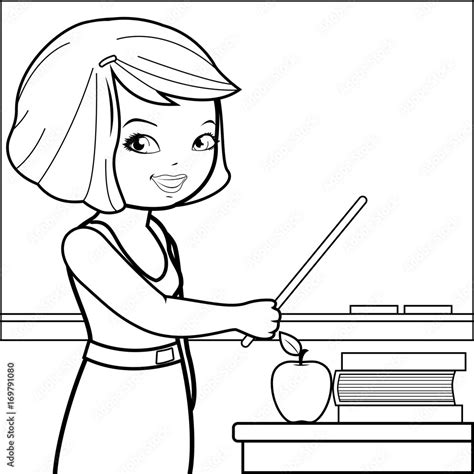 Teacher In The Classroom Vector Black And White Coloring Page Stock Vector Adobe Stock