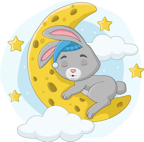 Premium Vector Cartoon Baby Rabbit Sleeping On The Moon