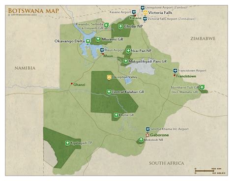 Map Of Botswana With National Parks And Highlights For Safaris Botswana Safari Travel Guide