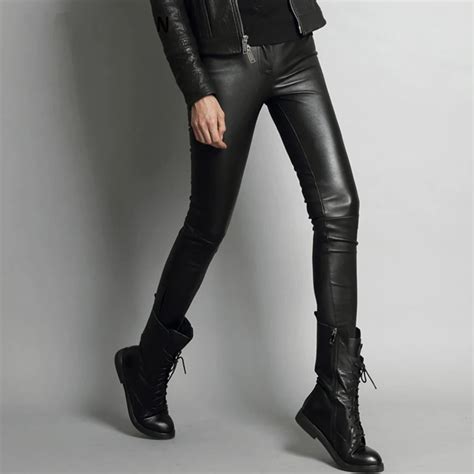 Slim Black Leather Pants Women S Skinny Pants Showcased Long Slim Legs In Skintight Black