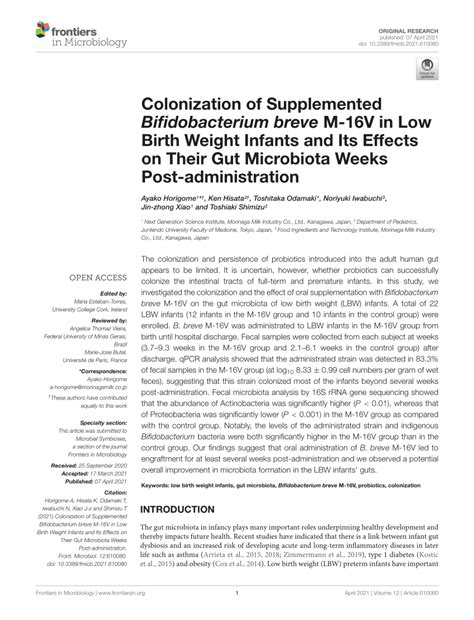 Pdf Colonization Of Supplemented Bifidobacterium Breve M 16v In Low