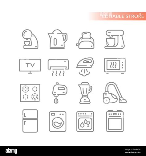 Household Appliances Line Vector Icon Set Home Appliances Oven Stove