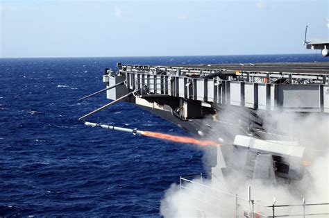 A Rolling Airframe Missile Ram Launches From The Forward Ram Sponson
