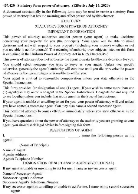 Free Kentucky Financial Power Of Attorney Form Pdf Printable Form