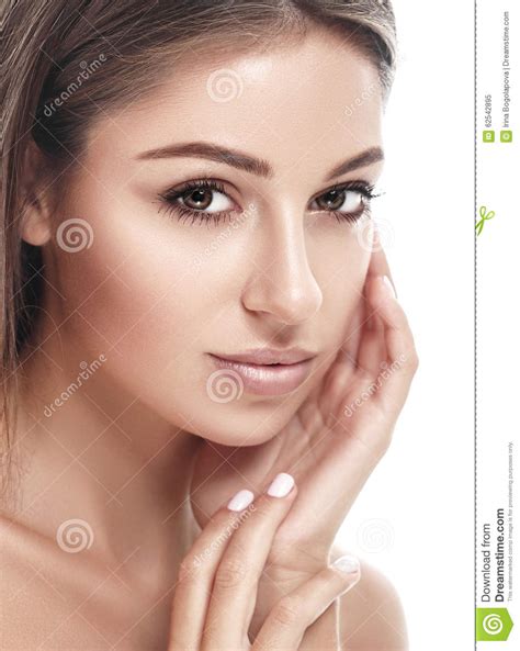 Beautiful Woman Face Studio On White With Lips Stock Image Image Of