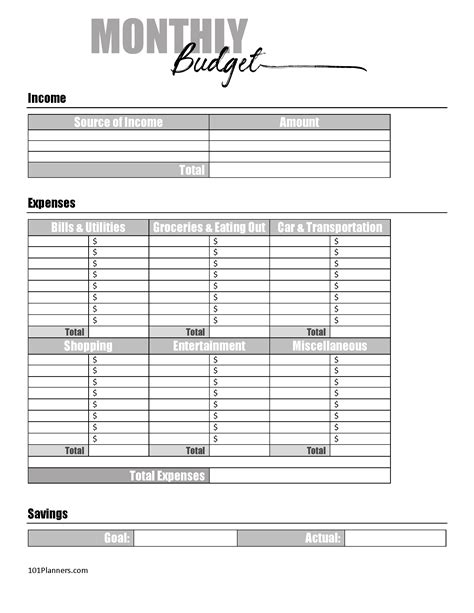 Simple Monthly Budget Template Printable And Digital Fillable The