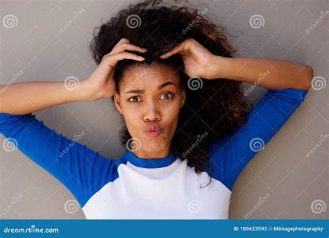 Close Up Young African American Woman Making A Funny Face Stock Image Image Of Afro Female