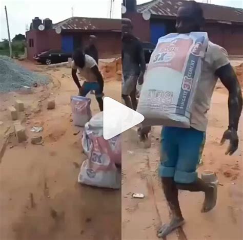 Man Win 100k Bet Carrying 50kg Bag Of Cement Upstair A Storey Bulding With Teeth Celebrities