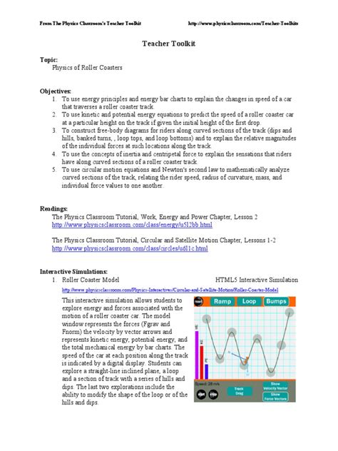 Forces and motion pre lab (lesson 1). Energy Worksheet The Physics Classroom | Kids Activities